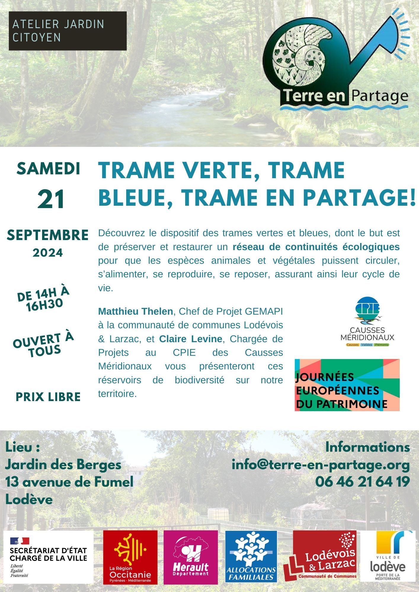 Affiche atelier 21 septembre Trames vertes et bleues